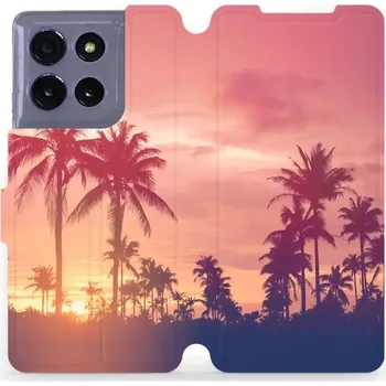 Pouzdro na mobilní telefon Flipové pouzdro Mobiwear - Motorola Moto G86 5G - M134P Palmy a růžová obloha (Knížkové flip pouzdro, obal, kryt na mobil Motorola Moto G86 5G - M134P Palmy a růžová obloha, materiál Umělá kůže + TPU - ochrana 360°, stojánek, silikonová vanička, magnetick