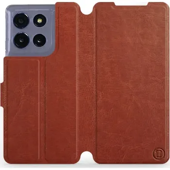 Pouzdro na mobilní telefon Flipové pouzdro Mobiwear - Motorola Moto G86 5G - Hnědé a oranžové (Knížkové flip pouzdro, obal, kryt na mobil Motorola Moto G86 5G - Hnědé a oranžové, materiál Umělá kůže + TPU - ochrana 360°, stojánek, silikonová vanička, magnetické zavírání)