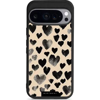 Pouzdro na mobilní telefon Lesklý kryt Mobiwear Glossy - Google Pixel 9 - GA51G Černá srdíčka (Prémiové lesklé pouzdro, obal, kryt Mobiwear Glossy na mobil Google Pixel 9 - GA51G Černá srdíčka, materiál Plast + TPU silikon - krytí po všech stranách, neošoupatelný potisk, tenké)
