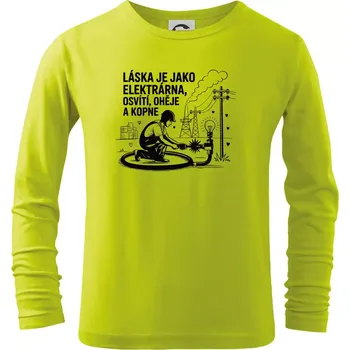 Chlapecké tričko Láska je jako elektrárna - Triko dětské Long Sleeve - 158 cm/12 let ( Limetková )