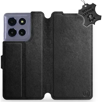 Pouzdro na mobilní telefon Kožené flip pouzdro Mobiwear - Motorola Moto G86 5G - Černé (Kožené knížkové pouzdro, obal, kryt na mobil Motorola Moto G86 5G, Černé, materiál Genuine Leather, ochrana 360°, stojánek, silikonová vanička, magnetické zavírání)