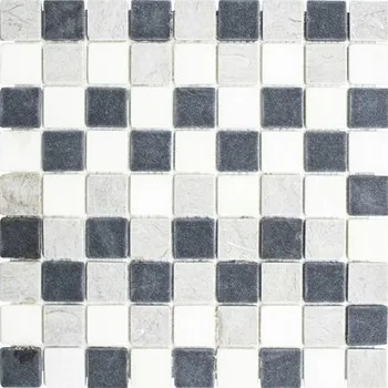 Dlažba Kamenná mozaika, směs přírodního kamene bílo-černá