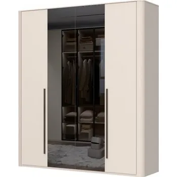 Šatní skříň Čtyřdveřová šatní skříň se zrcadlem a osvětlením Renfri - kašmír