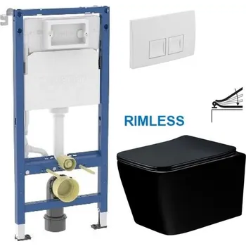 WC sada GEBERIT DuofixBasic s bílým tlačítkem DELTA50 + WC MEXEN TEO ČERNÁ Rimless + SEDÁTKO 458.103.00.2 50BI ME02