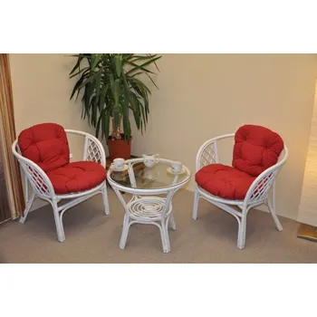 Zahradní sestava Ratanová sedací souprava Bahama bílá 2+1, polstry vínový melír