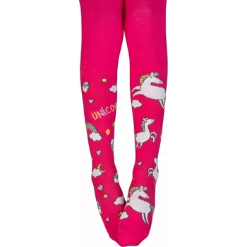 Dámské punčochy Dívčí punčocháče Jednorožci a duhy - 104-110 / malinová