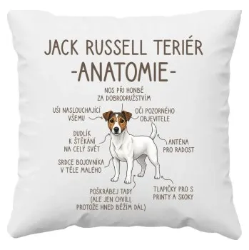 Žertovný předmět Jack Russell teriér – anatomie - polštář s potiskem- Tričkový.cz