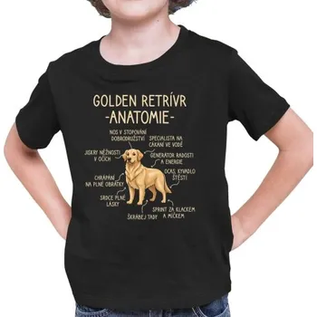 Žertovný předmět Golden retrívr – anatomie - dětské tričko s potiskem- Tričkový.cz