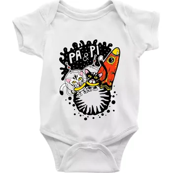 Pá a Pi z kočičí planety (Pecka Design) - Body kojenecké s krátkým rukávem - Krátký r. 3-6 měs ( Bílá )