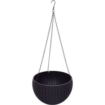 Květináč RATAN | Samozavlažovací květináč závěsný | Včetně kovového řetízku a dna černý Dedra