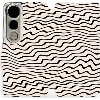 Pouzdro na mobilní telefon Flipové pouzdro Mobiwear - Vivo V50 Lite - VA62S Vlnky na béžové (Knížkové flip pouzdro, obal, kryt na mobil Vivo V50 Lite - VA62S Vlnky na béžové, materiál Umělá kůže + TPU - ochrana 360°, stojánek, silikonová vanička, magnetické zavírání)