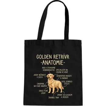 Žertovný předmět Golden retrívr – anatomie - taška s potiskem- Tričkový.cz