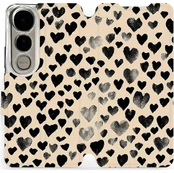 Pouzdro na mobilní telefon Flipové pouzdro Mobiwear - Vivo V50 Lite - VA51S Černá srdíčka (Knížkové flip pouzdro, obal, kryt na mobil Vivo V50 Lite - VA51S Černá srdíčka, materiál Umělá kůže + TPU - ochrana 360°, stojánek, silikonová vanička, magnetické zavírání)