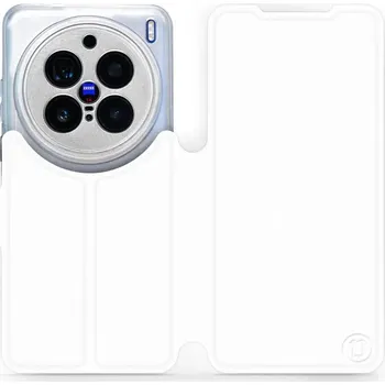 Pouzdro na mobilní telefon Flipové pouzdro Mobiwear - Vivo X200 Pro - Bílé a oranžové (Knížkové flip pouzdro, obal, kryt na mobil Vivo X200 Pro - Bílé a oranžové, materiál Umělá kůže + TPU - ochrana 360°, stojánek, silikonová vanička, magnetické zavírání)