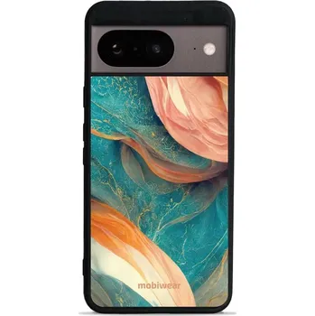Pouzdro na mobilní telefon Lesklý kryt Mobiwear Glossy - Google Pixel 8 - G025G - Azurový a oranžový mramor (Prémiové lesklé pouzdro, obal, kryt Mobiwear Glossy na mobil Google Pixel 8 - G025G - Azurový a oranžový mramor, materiál Plast + TPU silikon - krytí po všech stranách,)