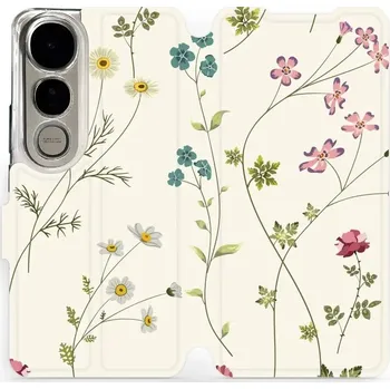 Pouzdro na mobilní telefon Flipové pouzdro Mobiwear - Vivo V50 Lite - MD03S Tenké rostlinky s květy (Knížkové flip pouzdro, obal, kryt na mobil Vivo V50 Lite - MD03S Tenké rostlinky s květy, materiál Umělá kůže + TPU - ochrana 360°, stojánek, silikonová vanička, magnetické zavírání