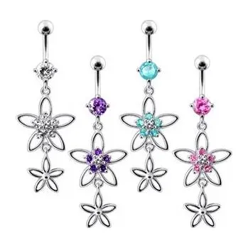 Piercing BP01215-C Stříbrný piercing do pupíku - kytičky