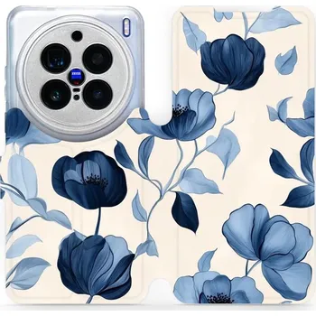 Pouzdro na mobilní telefon Flipové pouzdro Mobiwear - Vivo X200 Pro - VP73S Modrá krása květů (Knížkové flip pouzdro, obal, kryt na mobil Vivo X200 Pro - VP73S Modrá krása květů, materiál Umělá kůže + TPU - ochrana 360°, stojánek, silikonová vanička, magnetické zavírání)