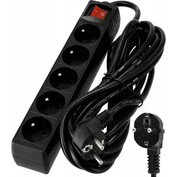 Prodlužovací kabel BERGE Prodlužovací kabel 5m s uzemněním, 5 zásuvek - černý 3*1,5 mm2 3680 W V042-B