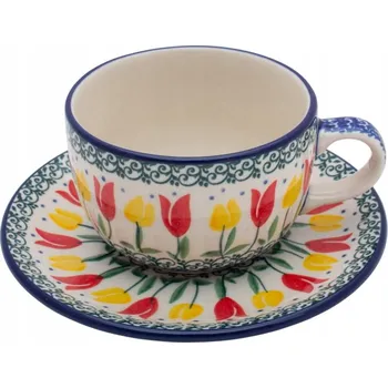 200 ml ŠÁLEK s podšálkem Ceramika Artystyczna Bolesławiec 2600 TULIPÁNY