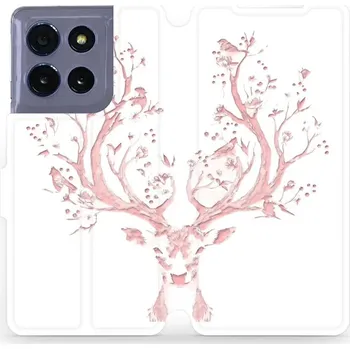 Pouzdro na mobilní telefon Flipové pouzdro Mobiwear - Motorola Moto G86 5G - M007S Růžový jelínek (Knížkové flip pouzdro, obal, kryt na mobil Motorola Moto G86 5G - M007S Růžový jelínek, materiál Umělá kůže + TPU - ochrana 360°, stojánek, silikonová vanička, magnetické zavírání)