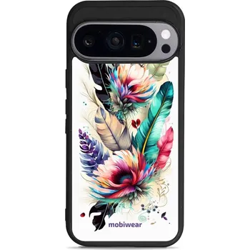 Pouzdro na mobilní telefon Lesklý kryt Mobiwear Glossy - Google Pixel 9 - G017G Pírka a květy (Prémiové lesklé pouzdro, obal, kryt Mobiwear Glossy na mobil Google Pixel 9 - G017G Pírka a květy, materiál Plast + TPU silikon - krytí po všech stranách, neošoupatelný potisk, tenké)