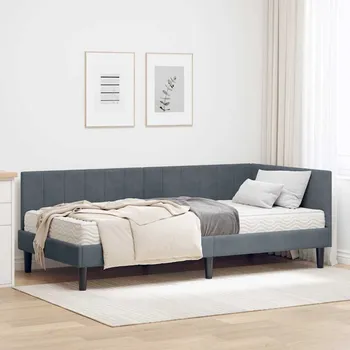 Ložnice vidaXL Rohový rám postele s matrací s matrací s čelo 2 pcs Šedá samet [3393909]