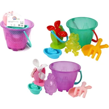 Hračka na písek Sada na písek a k vodě plast kbelík, mlýnek s doplňky v síťce 20x19cm