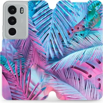 Pouzdro na mobilní telefon Flipové pouzdro Mobiwear - Realme C71 - MG10S Fialové a modré listy (Knížkové flip pouzdro, obal, kryt na mobil Realme C71 - MG10S Fialové a modré listy, materiál Umělá kůže + TPU - ochrana 360°, stojánek, silikonová vanička, magnetické zavírání)