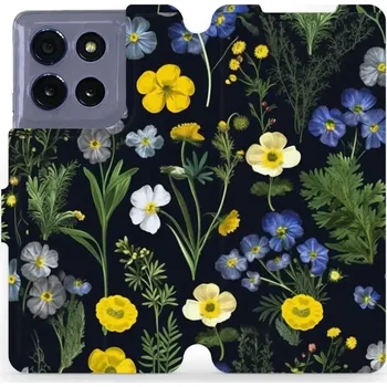 Pouzdro na mobilní telefon Flipové pouzdro Mobiwear - Motorola Moto G86 5G - VP47S Kvítky v černé (Knížkové flip pouzdro, obal, kryt na mobil Motorola Moto G86 5G - VP47S Kvítky v černé, materiál Umělá kůže + TPU - ochrana 360°, stojánek, silikonová vanička, magnetické zavírání)