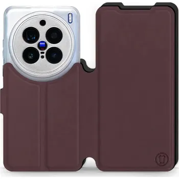 Pouzdro na mobilní telefon Flipové pouzdro Mobiwear Semiš - Vivo X200 Pro - Bordové & Černé (Knížkové semišové flip pouzdro, obal, kryt na mobil Vivo X200 Pro - Bordové & Černé, materiál semiš + TPU, ochrana 360°, stojánek, silikonová vanička, magnetické zavírání)