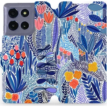 Pouzdro na mobilní telefon Flipové pouzdro Mobiwear - Motorola Moto G86 5G - MP03P Modrá květena (Knížkové flip pouzdro, obal, kryt na mobil Motorola Moto G86 5G - MP03P Modrá květena, materiál Umělá kůže + TPU - ochrana 360°, stojánek, silikonová vanička, magnetické zavírání)