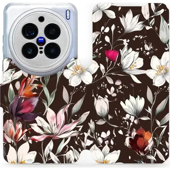 Pouzdro na mobilní telefon Flipové pouzdro Mobiwear - Vivo X200 Pro - VP72S Květy na hnědé (Knížkové flip pouzdro, obal, kryt na mobil Vivo X200 Pro - VP72S Květy na hnědé, materiál Umělá kůže + TPU - ochrana 360°, stojánek, silikonová vanička, magnetické zavírání)