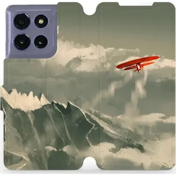 Pouzdro na mobilní telefon Flipové pouzdro Mobiwear - Motorola Moto G86 5G - MA03P Oranžové letadlo v horách (Knížkové flip pouzdro, obal, kryt na mobil Motorola Moto G86 5G - MA03P Oranžové letadlo v horách, materiál Umělá kůže + TPU - ochrana 360°, stojánek, silikonová vanička,)