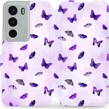 Pouzdro na mobilní telefon Flipové pouzdro Mobiwear - Realme C71 - VP76S Fialoví motýlci (Knížkové flip pouzdro, obal, kryt na mobil Realme C71 - VP76S Fialoví motýlci, materiál Umělá kůže + TPU - ochrana 360°, stojánek, silikonová vanička, magnetické zavírání)