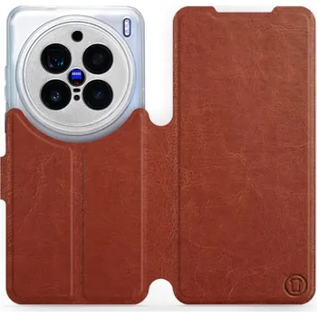 Pouzdro na mobilní telefon Flipové pouzdro Mobiwear - Vivo X200 Pro - Hnědé a oranžové (Knížkové flip pouzdro, obal, kryt na mobil Vivo X200 Pro - Hnědé a oranžové, materiál Umělá kůže + TPU - ochrana 360°, stojánek, silikonová vanička, magnetické zavírání)