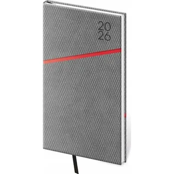 Diář Helma - Grife - týdenní diář 2026, šedo/červený, kapesní, 8 × 15 cm