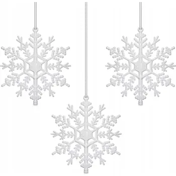 Vánoční dekorace VÁNOČNÍ BAŇKY BÍLÉ PŘÍVĚSKY SNĚHOVÉ VLOČKY 3ks OZDOBY NA VÁNOČNÍ STROMEČEK DEKORACE