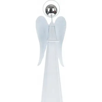 Obraz ANDĚL KOVOVÝ SE STŘÍBRNOU HLAVOU SVÍCEN BÍLÝ 62 CM