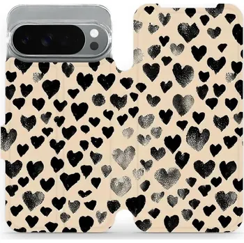 Pouzdro na mobilní telefon Flipové pouzdro Mobiwear - Google Pixel 10 Pro XL - VA51S Černá srdíčka (Knížkové flip pouzdro, obal, kryt na mobil Google Pixel 10 Pro XL - VA51S Černá srdíčka, materiál Umělá kůže + TPU - ochrana 360°, stojánek, silikonová vanička, magnetické zavírání)