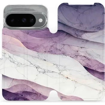 Pouzdro na mobilní telefon Flipové pouzdro Mobiwear - Google Pixel 10 - VP31S Bílý a fialový mramor (Knížkové flip pouzdro, obal, kryt na mobil Google Pixel 10 - VP31S Bílý a fialový mramor, materiál Umělá kůže + TPU - ochrana 360°, stojánek, silikonová vanička, magnetické zavírání