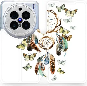 Pouzdro na mobilní telefon Flipové pouzdro Mobiwear - Vivo X200 Pro - M001P Lapač a motýlci (Knížkové flip pouzdro, obal, kryt na mobil Vivo X200 Pro - M001P Lapač a motýlci, materiál Umělá kůže + TPU - ochrana 360°, stojánek, silikonová vanička, magnetické zavírání)