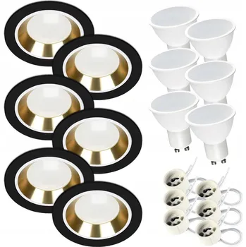 Stropní svítidlo Kulaté Stropní Svítidlo černo-bílo-zlaté + žárovka GU10 7W 4000K neutrální bílá