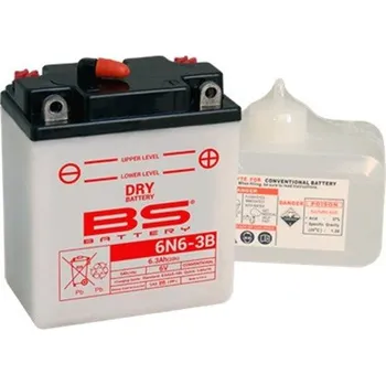 Motobaterie Konvenční motocyklová baterie BS-BATTERY 6N6-3B Včetně balení kyseliny