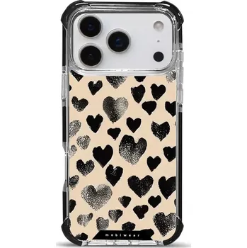 Pouzdro na mobilní telefon Odolný obal Mobiwear MagSafe Elite Bumper - Apple iPhone 17 Pro Max - DA51D Černá srdíčka (Odolný kryt, pouzdro, obal Mobiwear Elite Bumper na mobil Apple iPhone 17 Pro Max - DA51D Černá srdíčka, materiál Plast + TPU silikon + kov - zesílená ochrana)