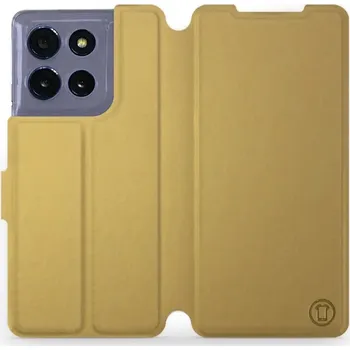 Pouzdro na mobilní telefon Flipové pouzdro Mobiwear - Motorola Moto G86 5G - Zlatavé a šedé (Knížkové flip pouzdro, obal, kryt na mobil Motorola Moto G86 5G - Zlatavé a šedé, materiál Umělá kůže + TPU - ochrana 360°, stojánek, silikonová vanička, magnetické zavírání)