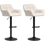 HOMCOM Sada 2 barových židlí HOMCOM, retro design, výškově nastavitelná, umělá kůže, imitace lnu, krémová + černá