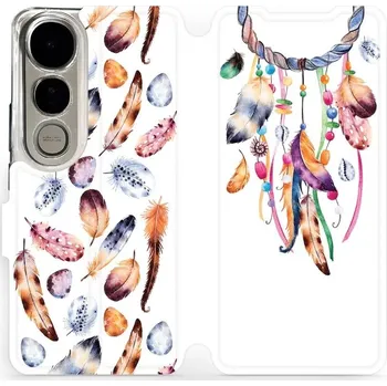 Pouzdro na mobilní telefon Flipové pouzdro Mobiwear - Vivo V50 Lite - M003S Lapač a barevná pírka (Knížkové flip pouzdro, obal, kryt na mobil Vivo V50 Lite - M003S Lapač a barevná pírka, materiál Umělá kůže + TPU - ochrana 360°, stojánek, silikonová vanička, magnetické zavírání)