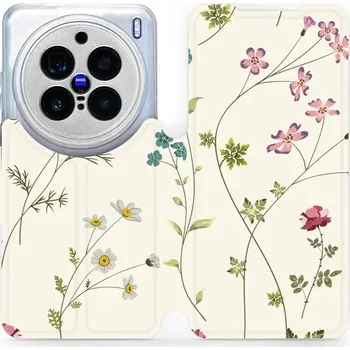 Pouzdro na mobilní telefon Flipové pouzdro Mobiwear - Vivo X200 Pro - MD03S Tenké rostlinky s květy (Knížkové flip pouzdro, obal, kryt na mobil Vivo X200 Pro - MD03S Tenké rostlinky s květy, materiál Umělá kůže + TPU - ochrana 360°, stojánek, silikonová vanička, magnetické zavírání