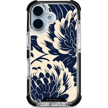Pouzdro na mobilní telefon Odolný obal Mobiwear MagSafe Elite Bumper - Apple iPhone 17 - DA40D Modré a béžové květy (Odolný kryt, pouzdro, obal Mobiwear Elite Bumper na mobil Apple iPhone 17 - DA40D Modré a béžové květy, materiál Plast + TPU silikon + kov - zesílená ochrana telefon